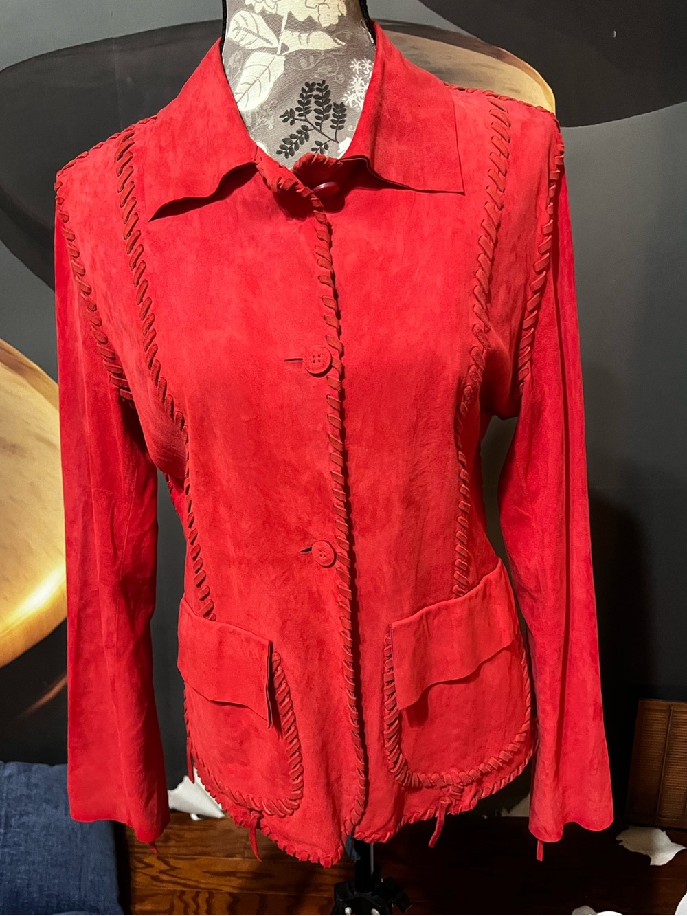 Ermanno Scervino Red Suede Braided-Trim Jacket